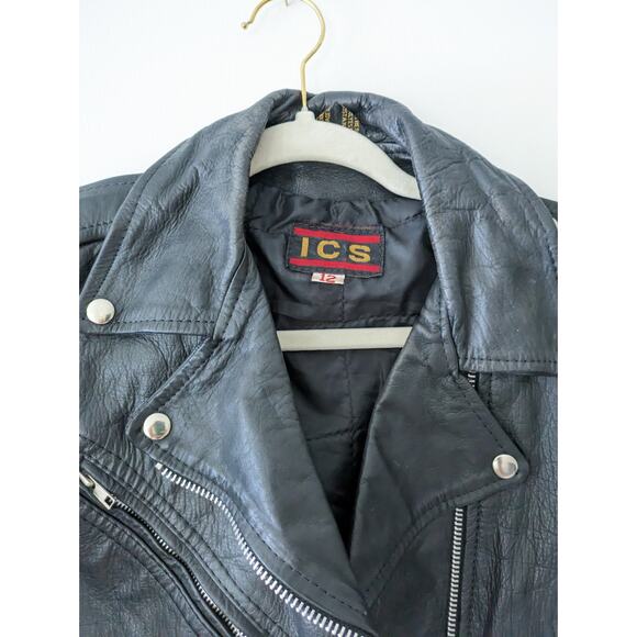1990's Genuine Vintage Leather ICS Cropped Jacket Size 12 - Picture 3 of 6